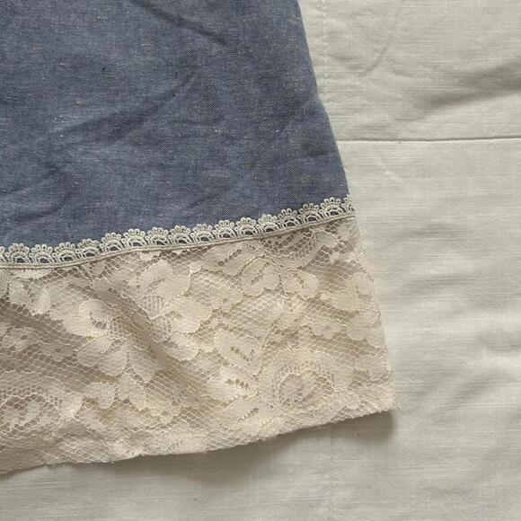 Axes Femme Blue chambray denim midi skirt with white lace trim and bow detail - Picture 6 of 8